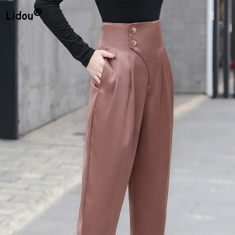 Elegant Fashion Solid Color Women's High Waist Harem Trouser