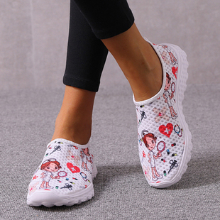 Rimocy Nurse Shoes Women Print Breathable Sneakers Woman Sli