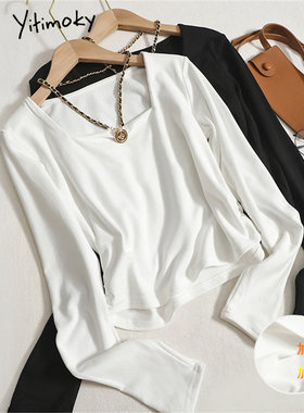 Yitimoky Square Collar T Shirts for Women Fall Winter  New E