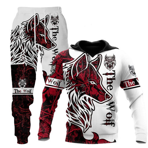 Wolf 3d Printed Hoodie Pants Suit Male Autumn and Winter Cas