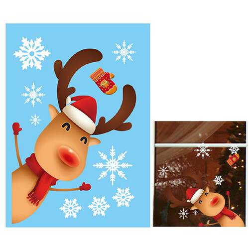 Santa Elk Electrostatic Sticker Christmas Window Cling Stick