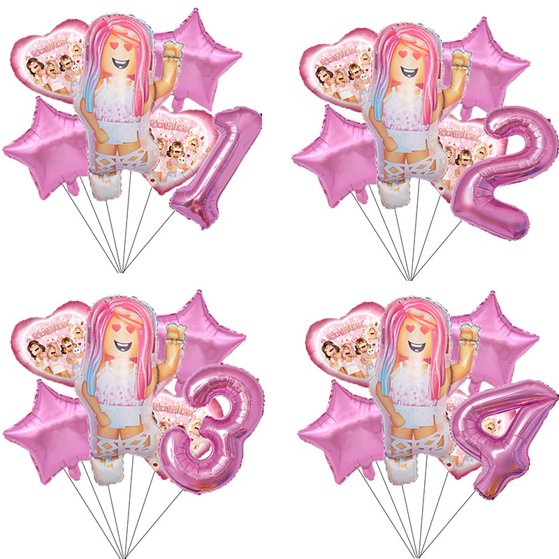 6Pcs Pink Robloxed Foil Air Balloons 32inch Number Children'