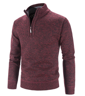 Men's Half Zip Mock Neck Knitted Pullover Sweater Solid Colo