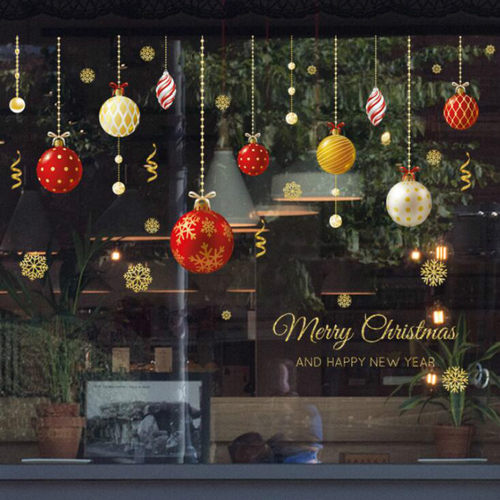 45*60cm Christmas Colored Ball Wall Stickers New Year Golden