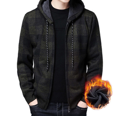 Winter 2022 New Men's Fleece Thickened Cardigan Knit Sweater