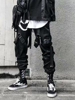 PFNW Cargo Pants Men's Dark Style Streetwear Elastic Waist S