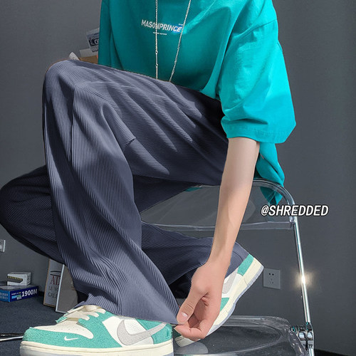 Privathinker Pleated Summer Ice Slik Men Wide Leg Pants 2023