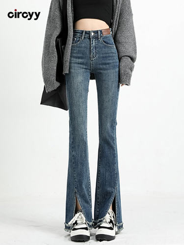 Circyy Blue Jeans for Women High Waisted Flare Denim Pants B