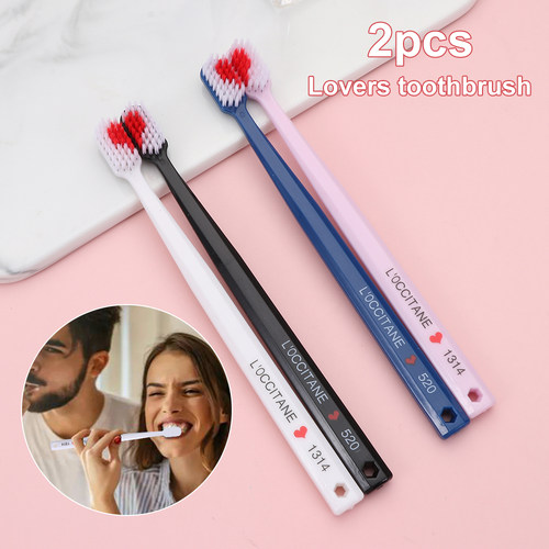 2Pcs Adult Toothbrush Couple Friends Familys Soft-bristle Lo
