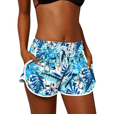 Women Summer Sports Shorts Floral Beach Boardshorts with Poc