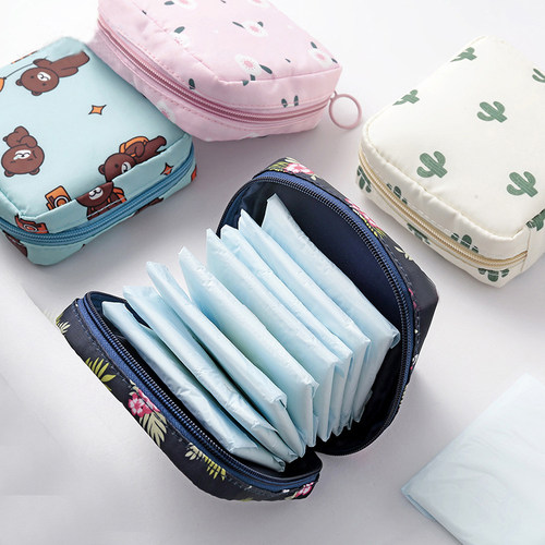 Women Small Cosmetic Bag Set Zipper Girls  Sanitary Napkins