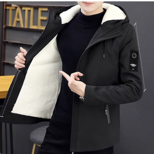 New nch Coat Men's  Solid Color Hooded Jacket Young and Midd