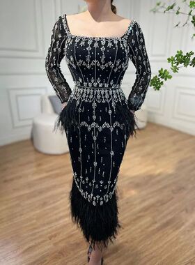 Serene Hill Luxury Crystal Feathers Dubai Evening Dresses fo