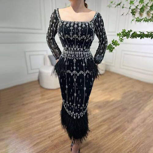 Serene Hill Luxury Crystal Feathers Dubai Evening Dresses fo