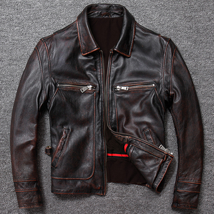 Classic Men Cowhide Coat Natural Men's Genuine Leather Jacke