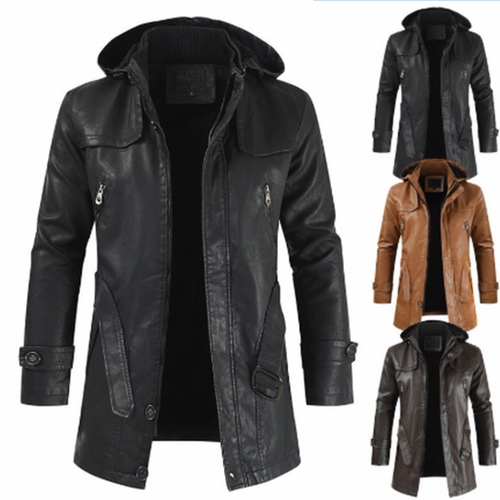 Autumn and winter new medium long hooded men motorcycle ridi