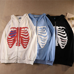 Hoodies Men Pullover Oversi Zip Skeleton Gothic Y2K Women
