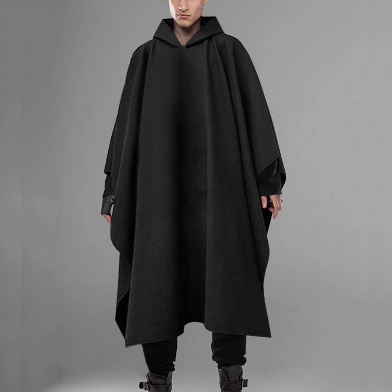 INCERUN Fashion Men Cloak Coats Hooded Solid Poncho Loose 20