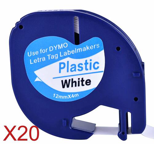 20 Label Tape for Dymo LetraTag LT-100H, LT-100T, LT-110T, Q