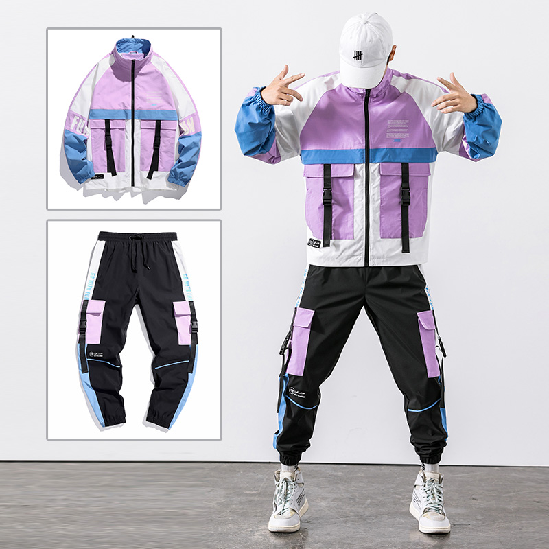 Hip Hop Workwear jacket Mens Tracksuit Jacket+Pants 2PC Set