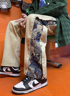 Hybskr Button Cartoon Printing Men Pants Straight High Stree