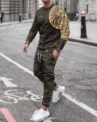 Fall Men's Activewear Long Sleeve T-Shirt + Sweatpants Set M