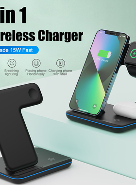 3 in 1 Wireless Charger Stand 15W Qi Fast Charging Dock Stat