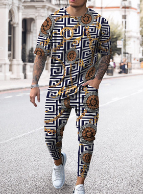 2022 Summer Men's 2 Piece Sets Oversized T Shirts Joogers Ou