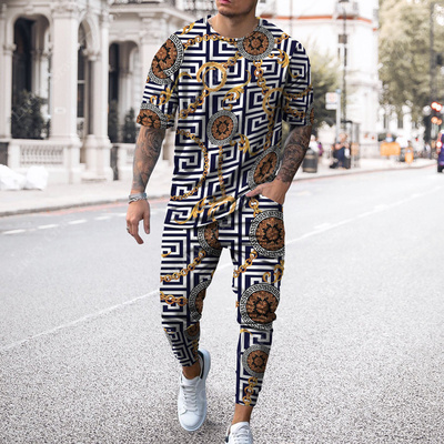 2022 Summer Men's 2 Piece Sets Oversized T Shirts Joogers Ou