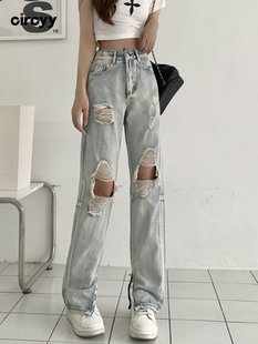 Circyy Hole Jeans Women Y2K High Waisted Vintage Washed High