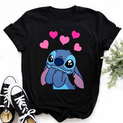 Kawaii  Lilo Stitch T Shirt Women Summer Tops Cartoon Stitch