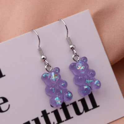 New Fashion Sequin Resin Bear Gummy Pendant Earrings Girl Bi