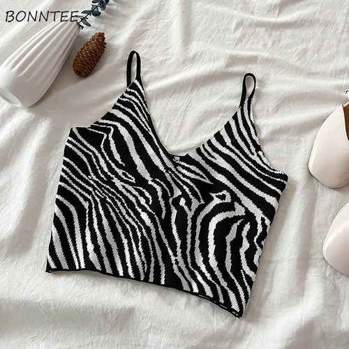Zebra-print Camis Women Crop Top Sexy Design Slim All-match