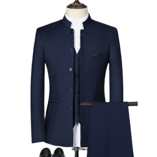 Fashion Men's Casual Boutique White Stand Up Collar Chinese