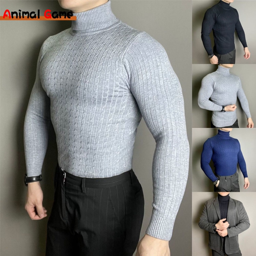 Winter Turtleneck Warm Sweater Casual Men's Rollneck Knitted