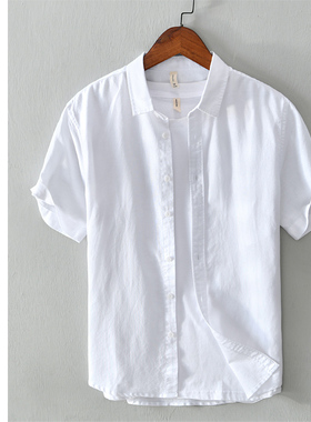 New white shirt men summer short sleeve breathable linen cot