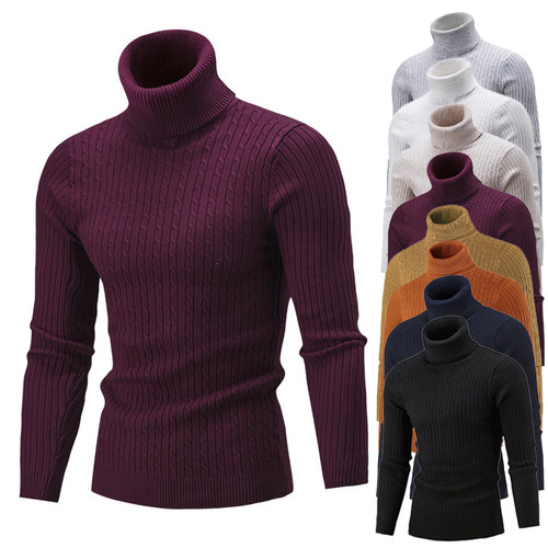 Men's Sweater Autumn and Winter Turtleneck Casual Knitted Wa