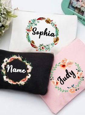 Personal Custom Name Flower Makeup Bag Pouch Travel Outdoor
