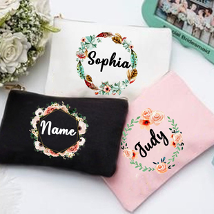 Personal Custom Name Flower Makeup Bag Pouch Travel Outdoor