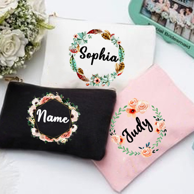 Personal Custom Name Flower Makeup Bag Pouch Travel Outdoor