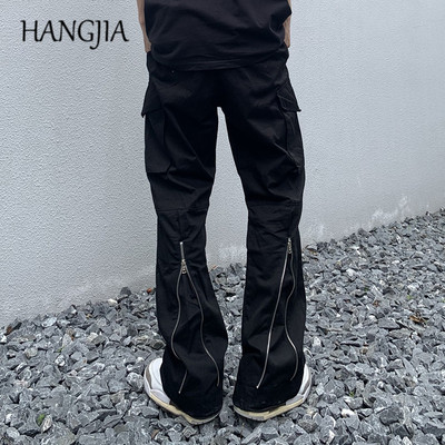 Hip-hop Retro Black Cargo Flared Pant Harajuku Streetwear Ad