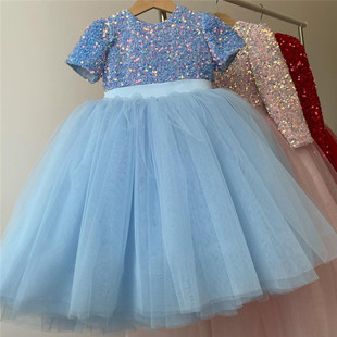 Sequin Part Year Wedding Tulle Lace Dress Princess Girls