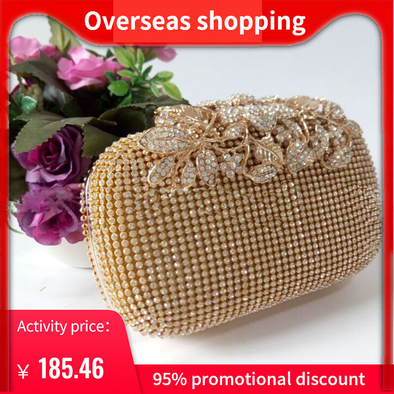Unique Gold Rhinestone Evening bag Clutch Purse Party Bridal - 实物图