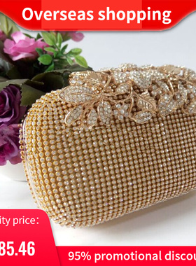 Unique Gold Rhinestone Evening bag Clutch Purse Party Bridal
