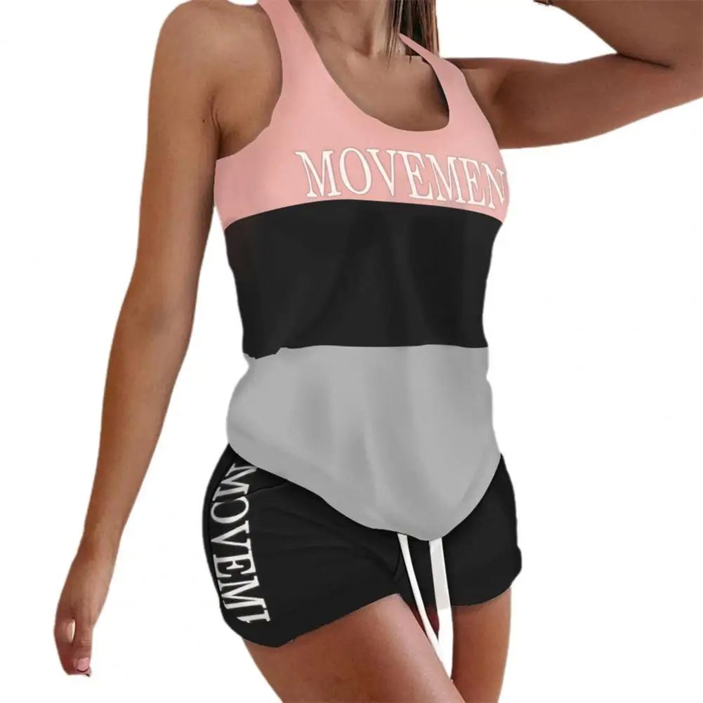 Tracksuit Letter Design Pajama Sets Women Sleeveless Drawstr