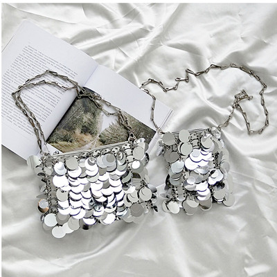 Luxury Women Bags Designer Silver Metal Sequins Chain Woven