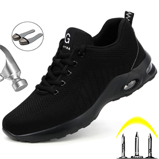 Black Safety Shoes Men Air Cushion Work Shoes Male Puncture-
