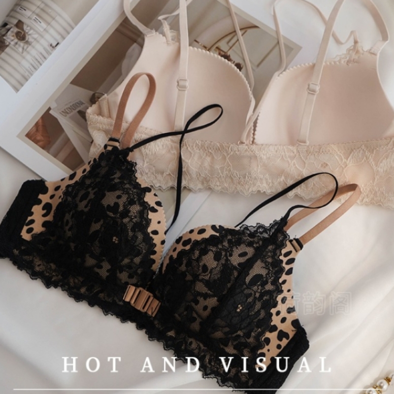 高端性感豹紋無鋼圈蕾絲美背文胸