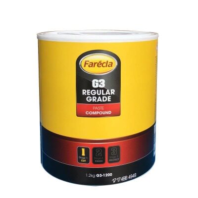 Farecla G3-1200为进口英国纯进口抛光快捷蜡，正品行货带防伪封标，专注于漆面研磨抛光产品，功能：G3-1200为中度切削抛光蜡，针对1500-2000号砂纸痕、顽固污渍、空调水渍雨渍、重光圈旋纹、桔皮纹、鱼眼纹、垂流、中轻度划痕、氧化层、色斑蹭斑、发黄发雾等瑕疵使用，让车漆恢复光泽度
