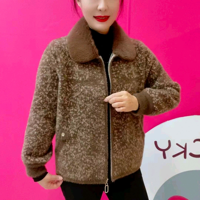 妈妈装冬装加绒加厚水貂绒开衫